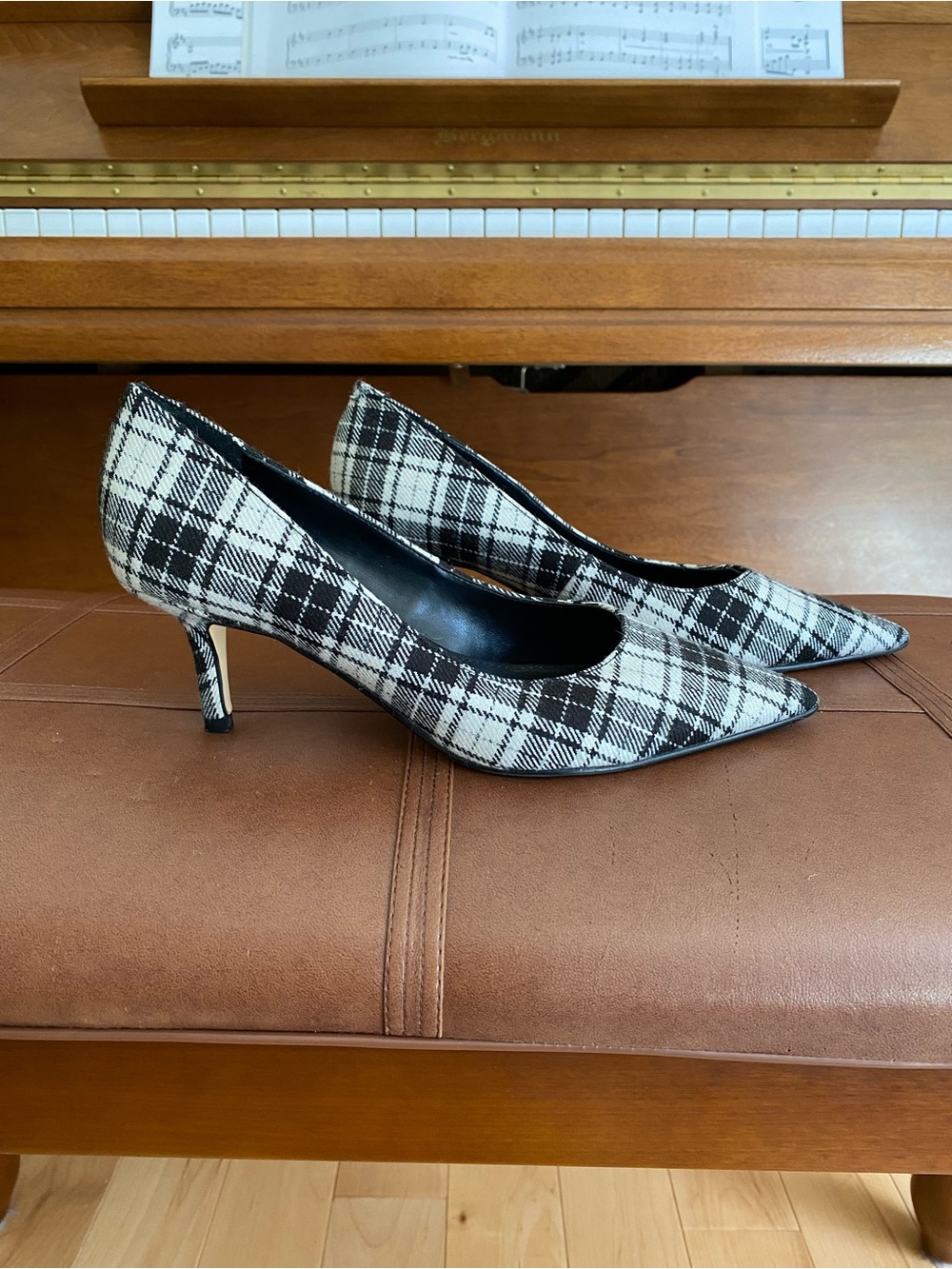 Nine West Grey Plaid Kitten Heel Pumps